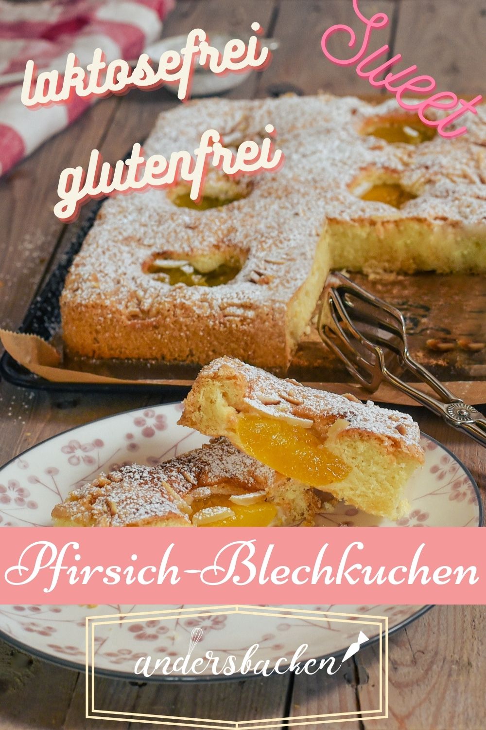 Einfacher Pfirsich-Blechkuchen. Gluten- und Laktosefrei